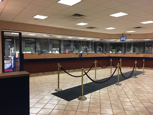 A bank with bandit barriers, one of the most effective banking security solutions.