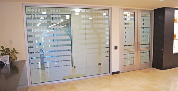 wall of windows with frosted glass