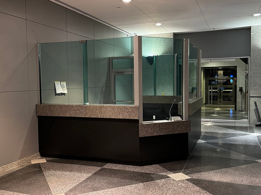 A photo showcasing ballistic windows and doors within the context of a guard booth to meet security needs