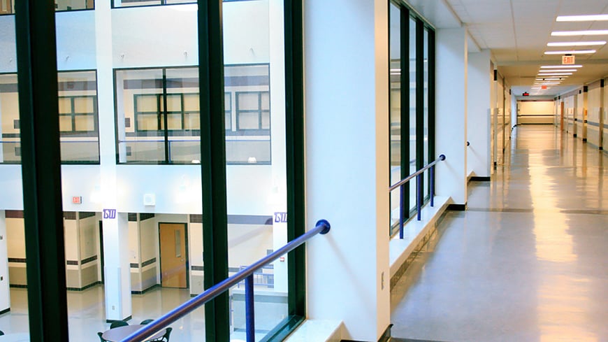 A photo showcasing bulletproof windows installed in a school as a means of added safety in an active shooter situation