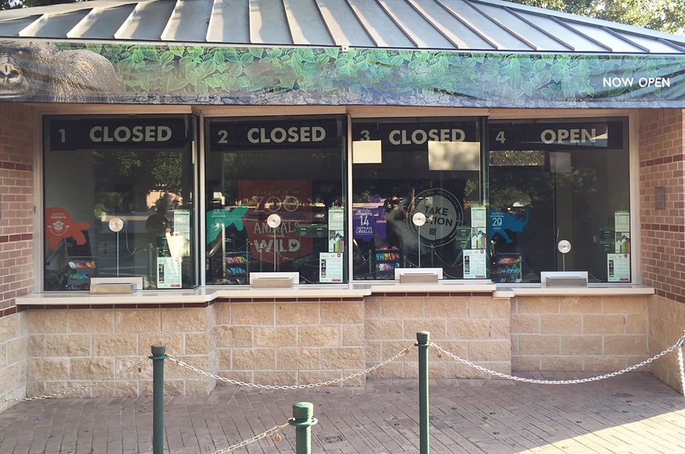 A speak-thru system integrated into ticket windows at a zoo