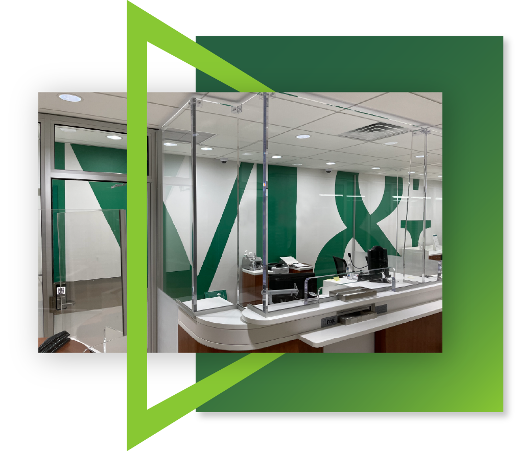 An image displaying the end result of a bulletproof plexiglass installation done with thickness and weight reduction in mind