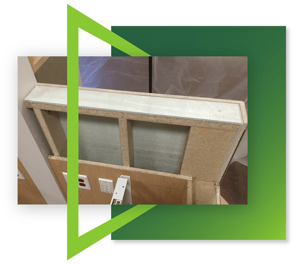 A photo depicting bullet-resistant fiberglass panels, designed to meet a building's targeted protection levels from ballistic threats