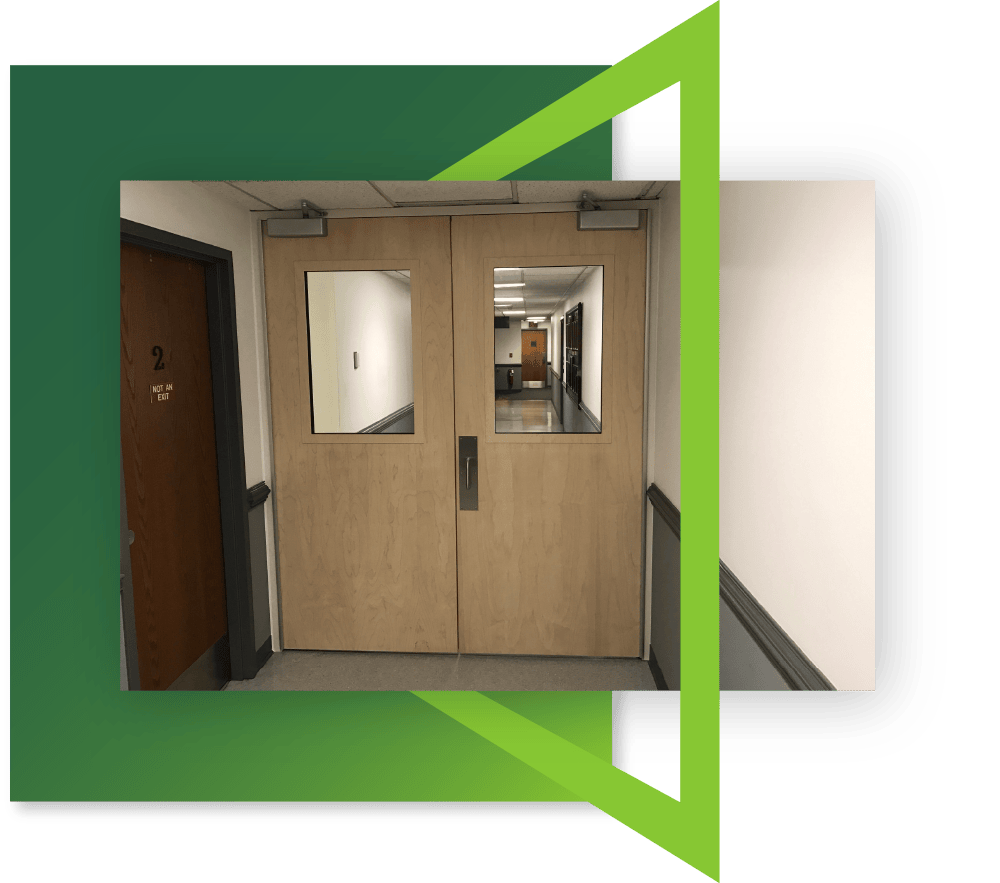 A facility that features bullet-resistant wood doors as part of its construction